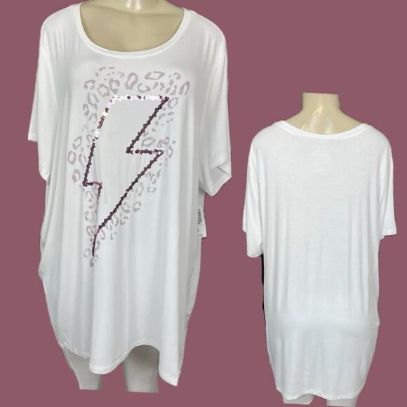 Torrid +5 White Metallic Pink Sequin Lightning Animal Print Short Sleeve Tee - Picture 1 of 6